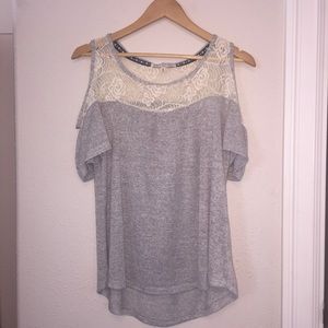 gray lace off the shoulder top